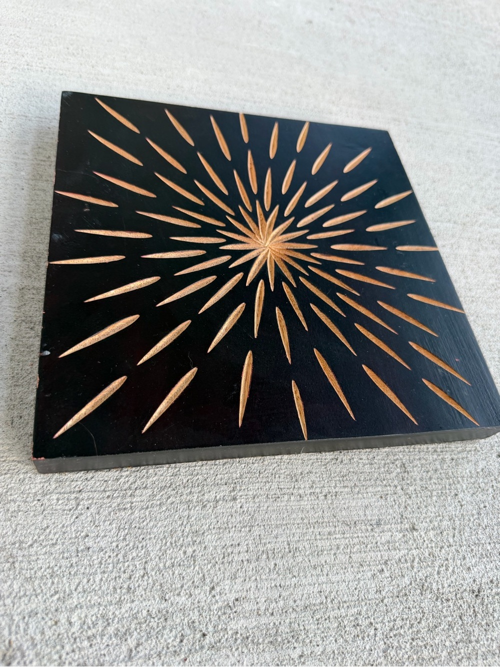 Vintage Mid Century Modern Hand-Carved Wooden Wall Art Panel – Starburst Design